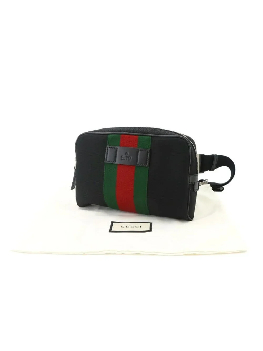 Gucci Sherry Line Belt Bag Canvas Leather Black Silver